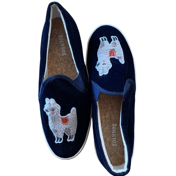Soludos Navy Velvet Slip On Llama Sneakers EUC Size 7 - Picture 7 of 8